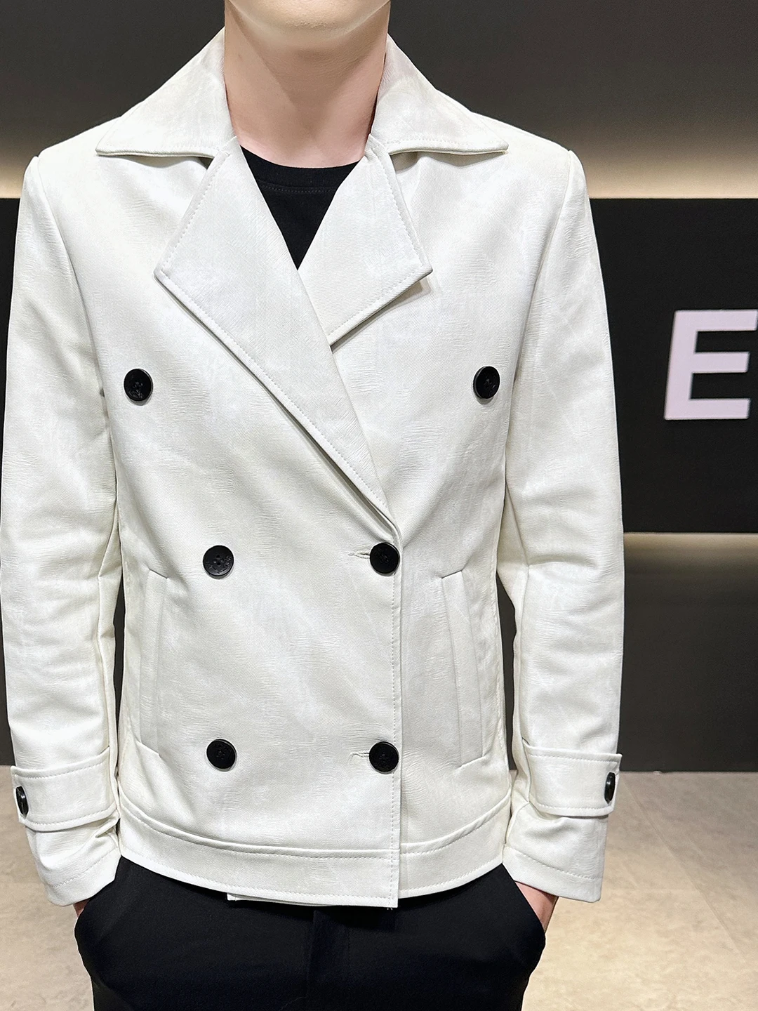 

Весенне-осенняя кожаная куртка для мужчин, двубортная, молодежная, модная, в мотоциклетном стиле, повседневная.