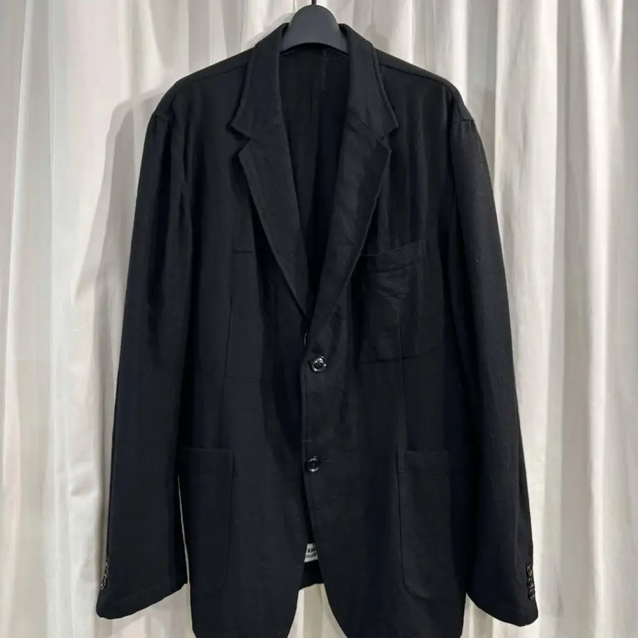 TOP-YAMAMOTO ® Black Casual Jacket for Men - Slim Fit Single-Button Collar Design - Minimalist Style