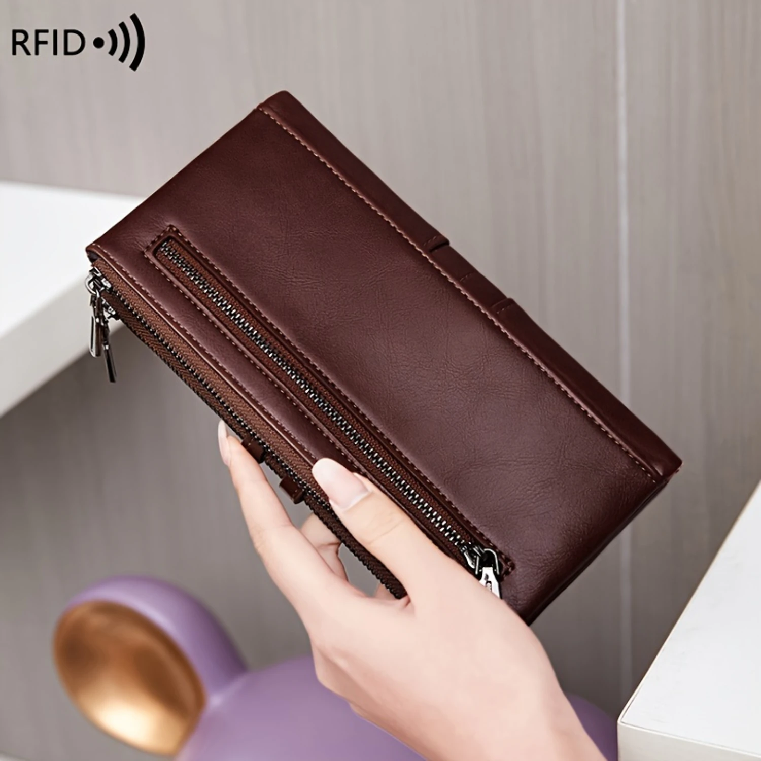 Capacity Women's Purse, Solid Color Multifunctional Clutch Bag, Bifold Wallet