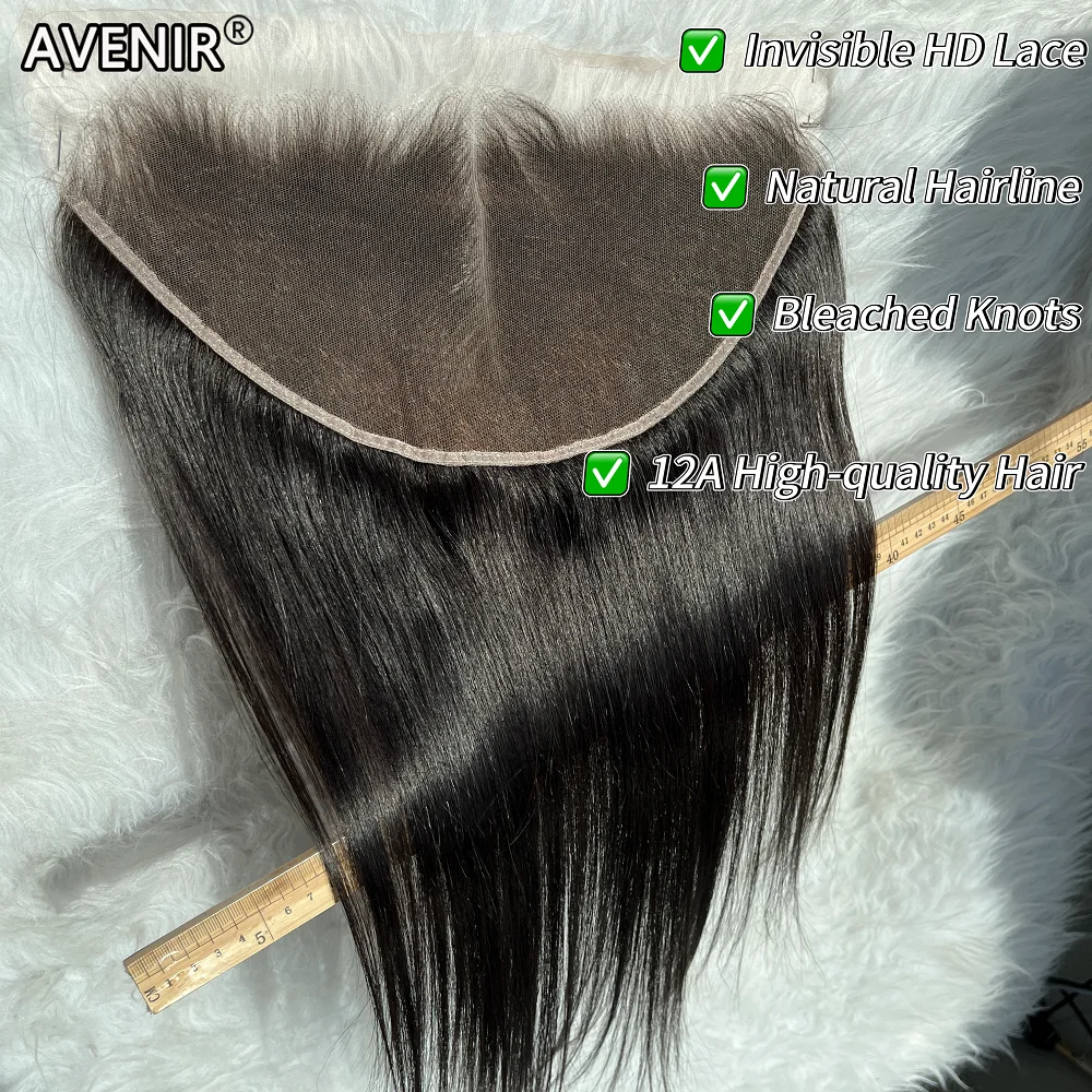 AVENIR nudos individuales 13x6 HD encaje Frontal solo cabello humano liso brasileño HD encaje Frontal Pre desplumado Color Natural cabello Remy