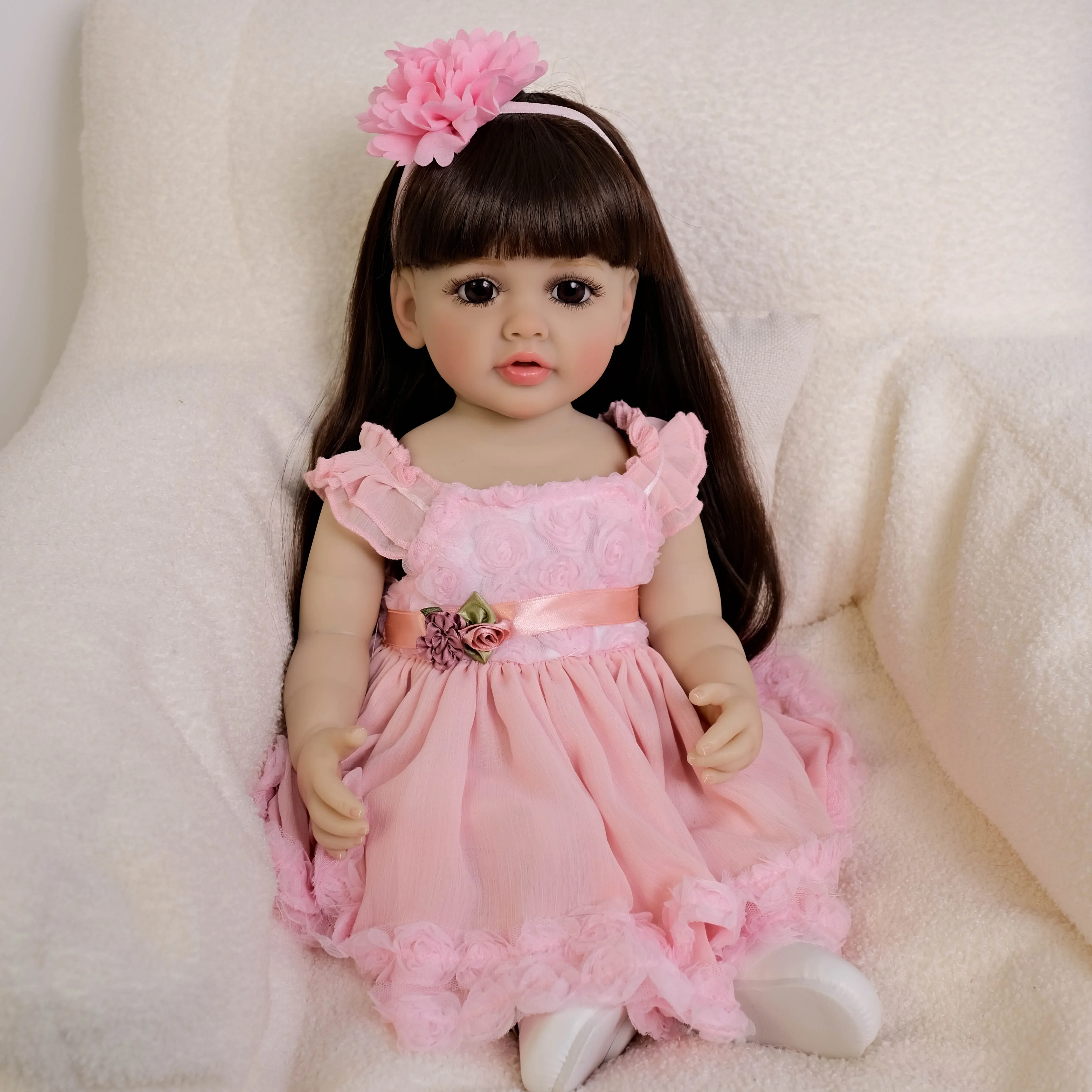 NPK 22inch Full Body Girl Betty Soft Silicone Vinyl Reborn Toddler 3D Skin Visible Veins Wig Hair Collectible Art Doll