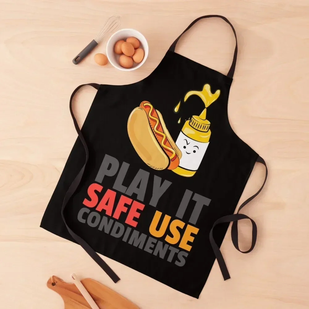 Play it Safe Use Condiments Hot Dog BBQ Apron Cooking Clothes Woman Work Novelties Kitchen And Home custom women's kitchen Apron