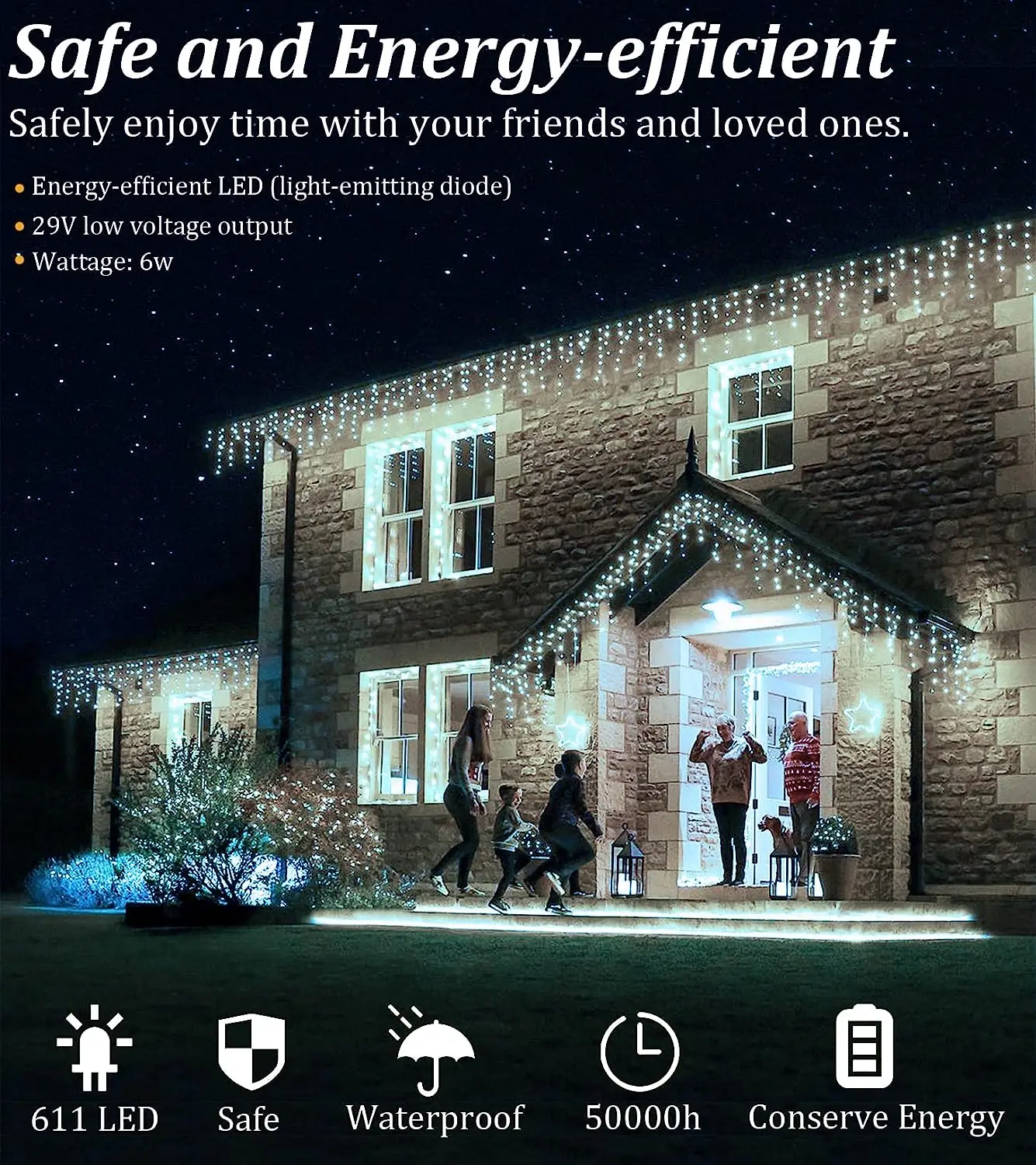 Led Icicle Curtain Light Christmas Decorations 2025 Outdoor Lights Garland 24V Safety Voltage 20M 864 Leds New year\'s Garland