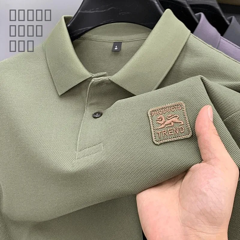 

High-End Men's Long Sve irt Pure Color Fold Collar Casual Large Size Mid-Young Men Base Layer Top Busin Cool Fee...