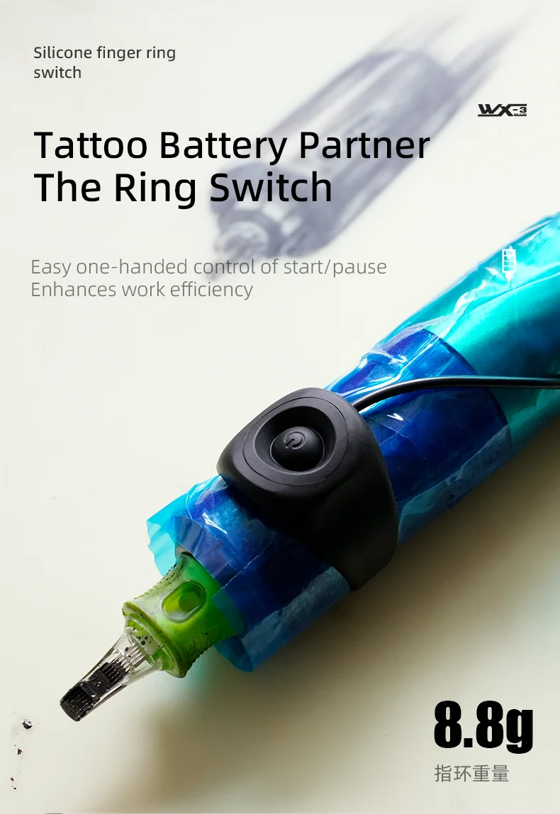 Einstellbare Wireless-Tattoo Netzteil Mit Ring Schalter Für Tattoo Maschine LED Tragbare Batterie RCA 1450mHa Rollenmaschinenlinie Typc Make-Up Versorgung