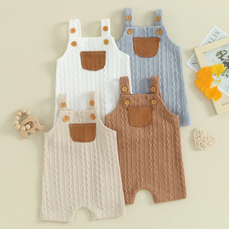 Tsnbre Newborn Baby Boy Girl Summer Outfits Ribbed Knitted Romper Baby Overalls 0 to18 Month Neutral Infant Clothes