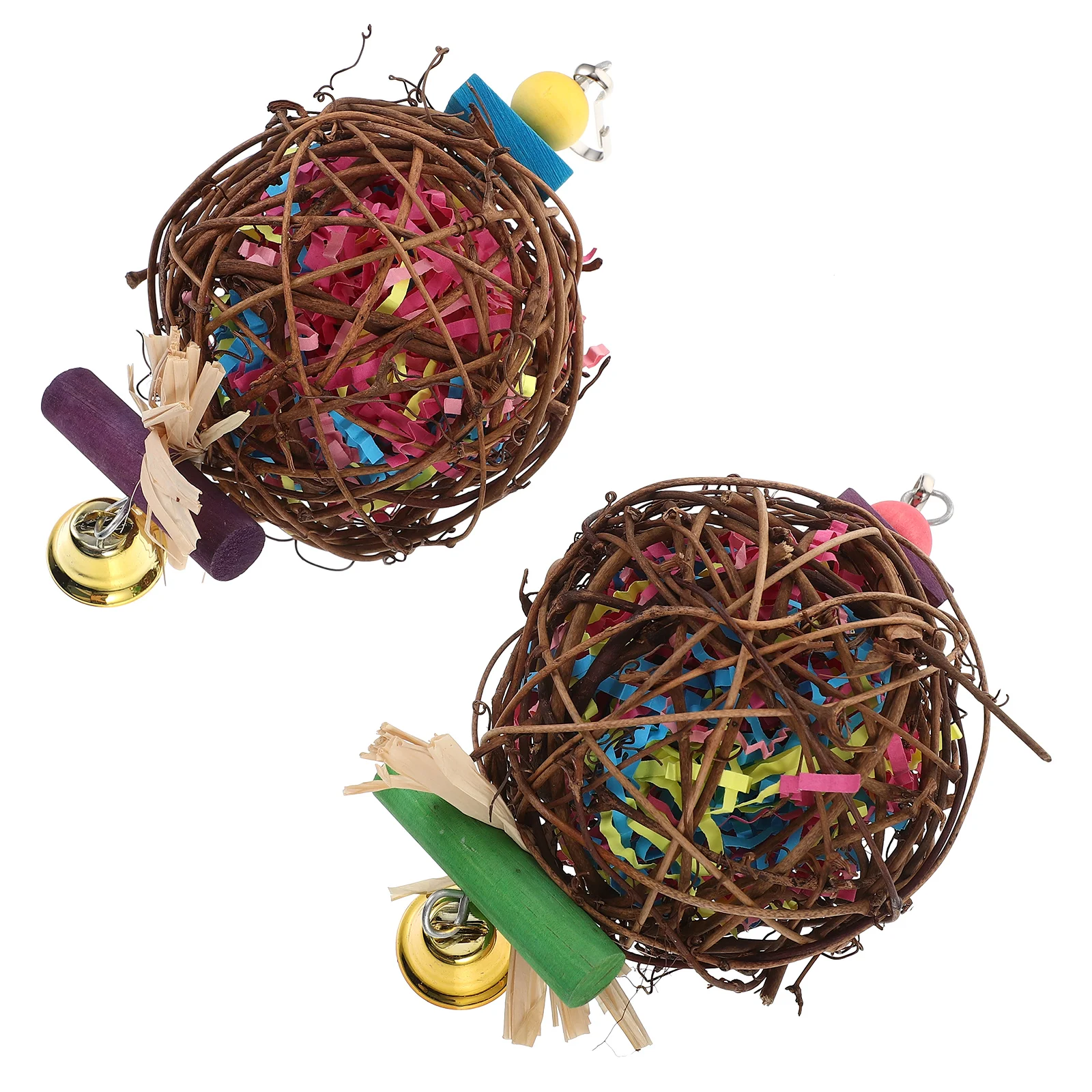 

2 Pcs Parrot Takraw Ball Birds Chew Plant Fibres Supply Pet Plaything Hanging