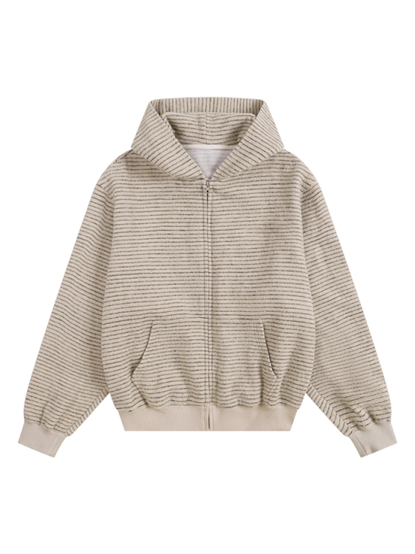 Ladies Loose Fit Zipper Hoodie Jaet Thin Stripe Pattern Early Autumn Outerwear Casual Sle Long Sve Sweatirt Top