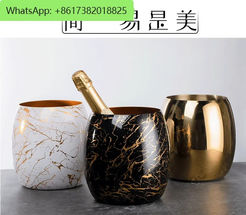 Luxury champagne bucket stainless steel metal ice wine bucket waist drum eggshell ice bucket bar ktv bungalow decoration