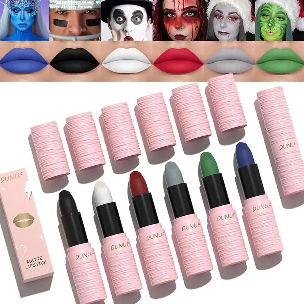 Halloween batom fosco, 6 cores, de longa duração, impermeável, cosméticos universais, produto brilho, maquiagem rosto