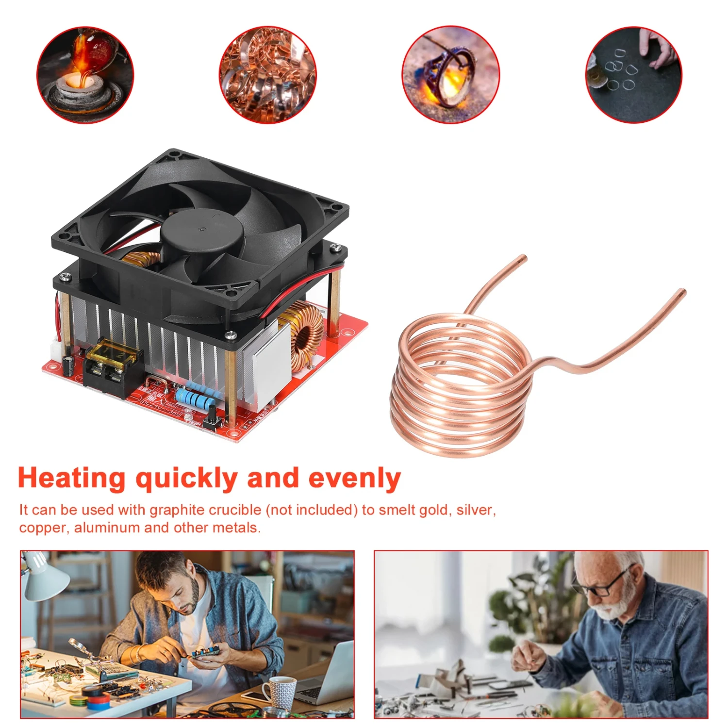 

1000W ZVS Induction Heating Board Module Low Voltage Heater Coil Flyback Driver Heater with Copper Tube DIY Parts Hardening