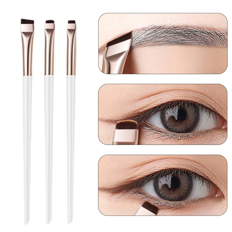 3Pcs Eyeliner Eyebrow Brush Angled Flat Head Fiber Hair Brow Contour Eyeliner Fine Makeup Brushes Professional Makeup Tools