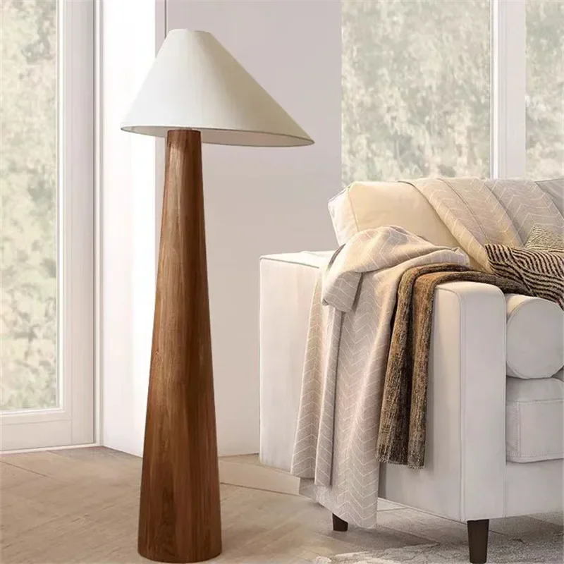 Designer Tapered Oak Wood Floor Lamp Wabi-sabi Solid Wood Floor Lamp For Living Room Bedroom Hotel Nordic Mushroom Standing Lamp