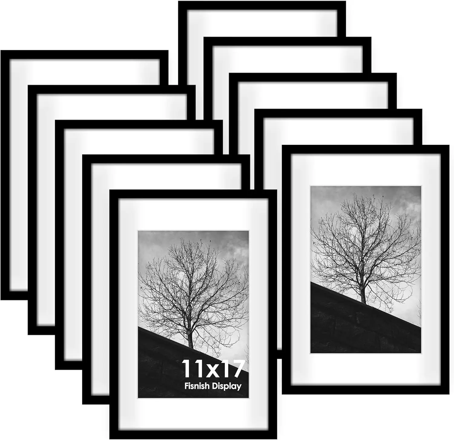 

11x17 Picture Frame Sef of 10, Display Pictures 8x12 with Mat or 11 x 17 Without Mat, Photo Frame Collage for Wall Gallery Decor