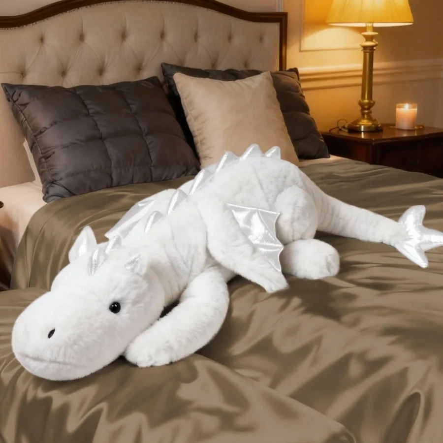 

Giant 50in 3Lb White Dragon Stuffed Animal with Wings Cute Plush Toy Fuzzy Jumbo Dinosaur Pillow Soft Green Pterosaur Plushie f