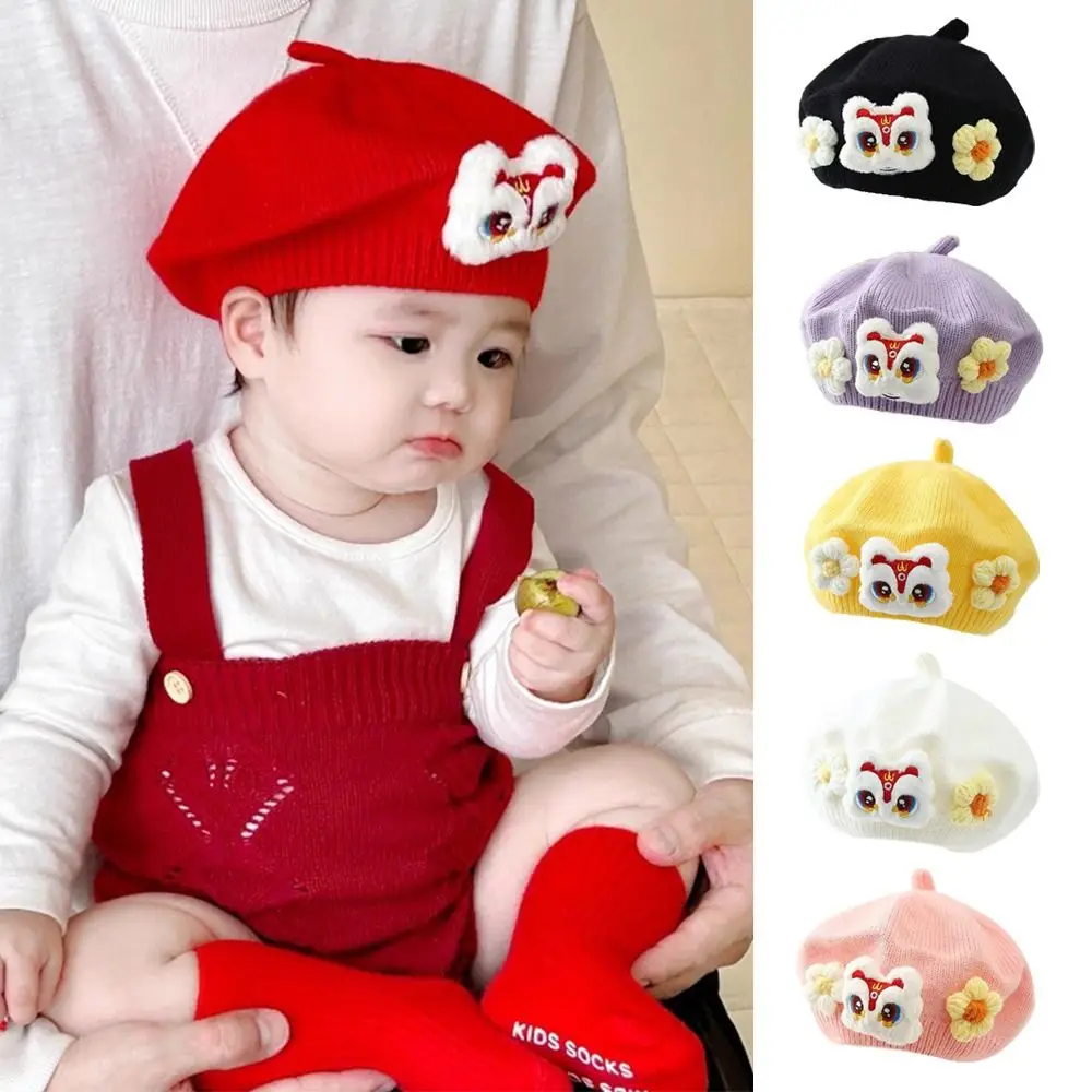 

Fashion Flower Baby Beret Hat Soft Ear Protection Knitted Hat Korean Winter Warm Winter Warm Cap Infant Girls