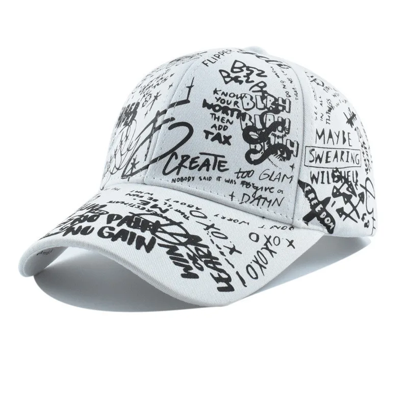 Hot Sale Fashion Graffiti Printing Tennis Caps Adjustable Letter Cool Hat Outdoor Cotton Shade Hat Men Women Summer Caps