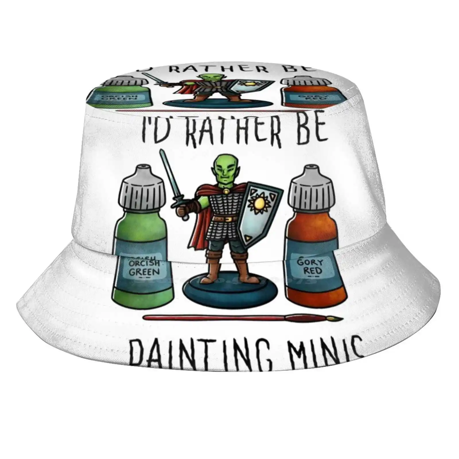 I'D Rather Be Painting Minis - On White Sun Cap Fisherman Hat Bucket Hats Minis Miniatures Rpg Tabletopgaming Table Top