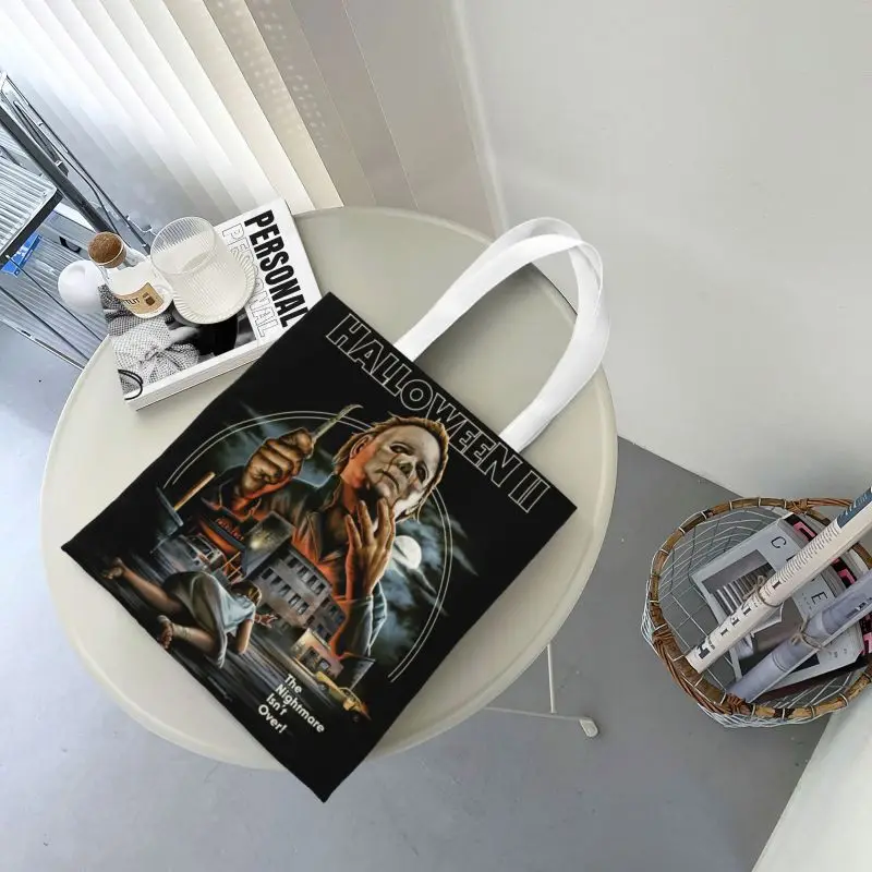 Bolso de lona personalizado de Michael Myers para mujer, bolsa de lona de película de terror de Halloween, bolso de compras duradero para comestibles