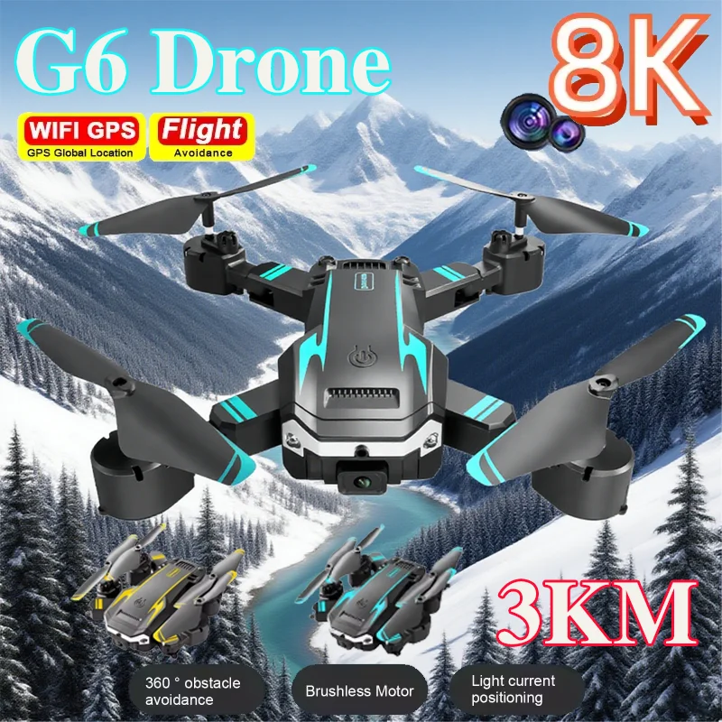 G6 Drone 8K HD Dual Camera 3KM Range Professional Aerial Photography Omnidirectional Obstacle Avoidance RC Drone for Kids Adults