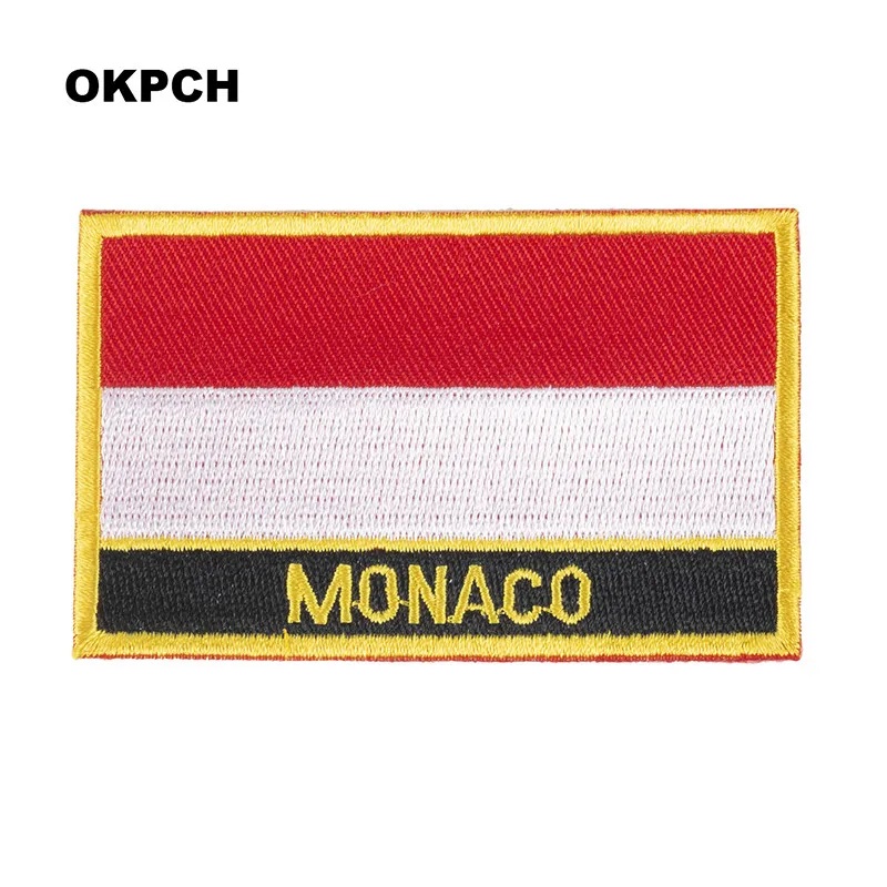 Monaco Flag Embroidery Patches Iron on Saw on Transfer patches Sewing Applications for Clothes in Home&Garden