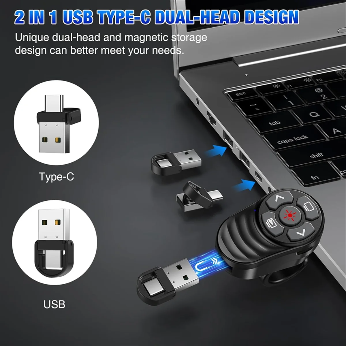 USB Type C Wireless Presentation Clicker แบบชาร์จไฟได้, Finger Ring Presentations Powerpoint Clicker พร้อมตัวชี้แสง