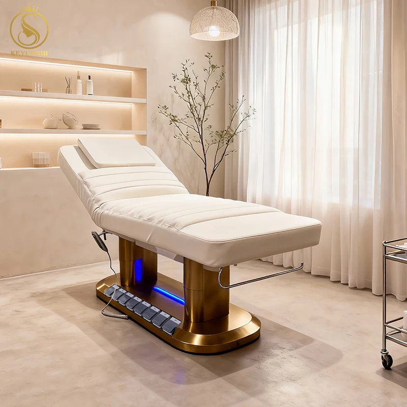 أثاث صالون ذهبي حديث فاخر 4 محرك كهربائي لتدليك تجميل الوجه وطاولة مستحضرات التجميل وسرير للوجه والمنتجعات الصحية #3