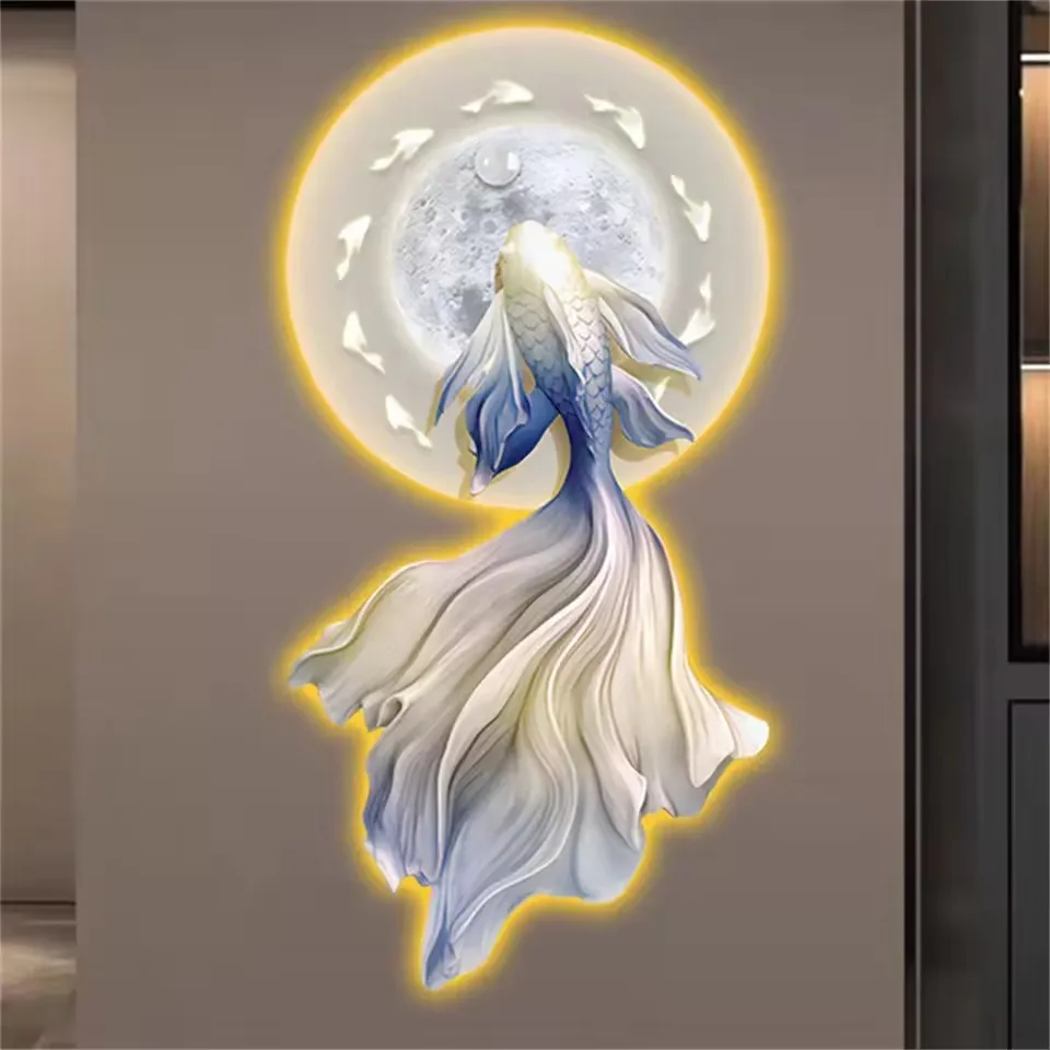 LED Wall Lamp Hanging Paintings Entrance Hall Koi Fish Mural  Loft Decoration Corridor Living Room Sofa Restaurant Night Lights