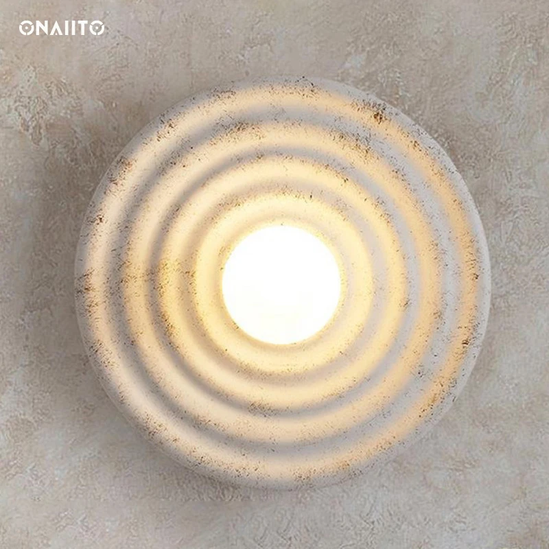 

Wabi Sabi Wind Wall Decor Lights Resin Round Ring Lamp LED Japanese Wall Lamps For Living Room Decoration Bedroom Moon Lamps