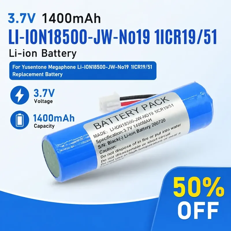 

3.7V 1400mAh Li-ion Battery For Yusentone Megaphone LI-ION18500-JW-No19 1ICR19/51 Replacement Battery