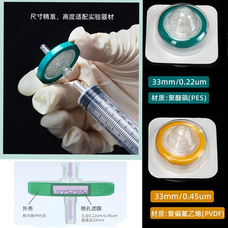 

10 одноразовых микропористых шприцевых фильтров 3 мм, 0,22/0,45 мкм, в индивидуальной упаковке