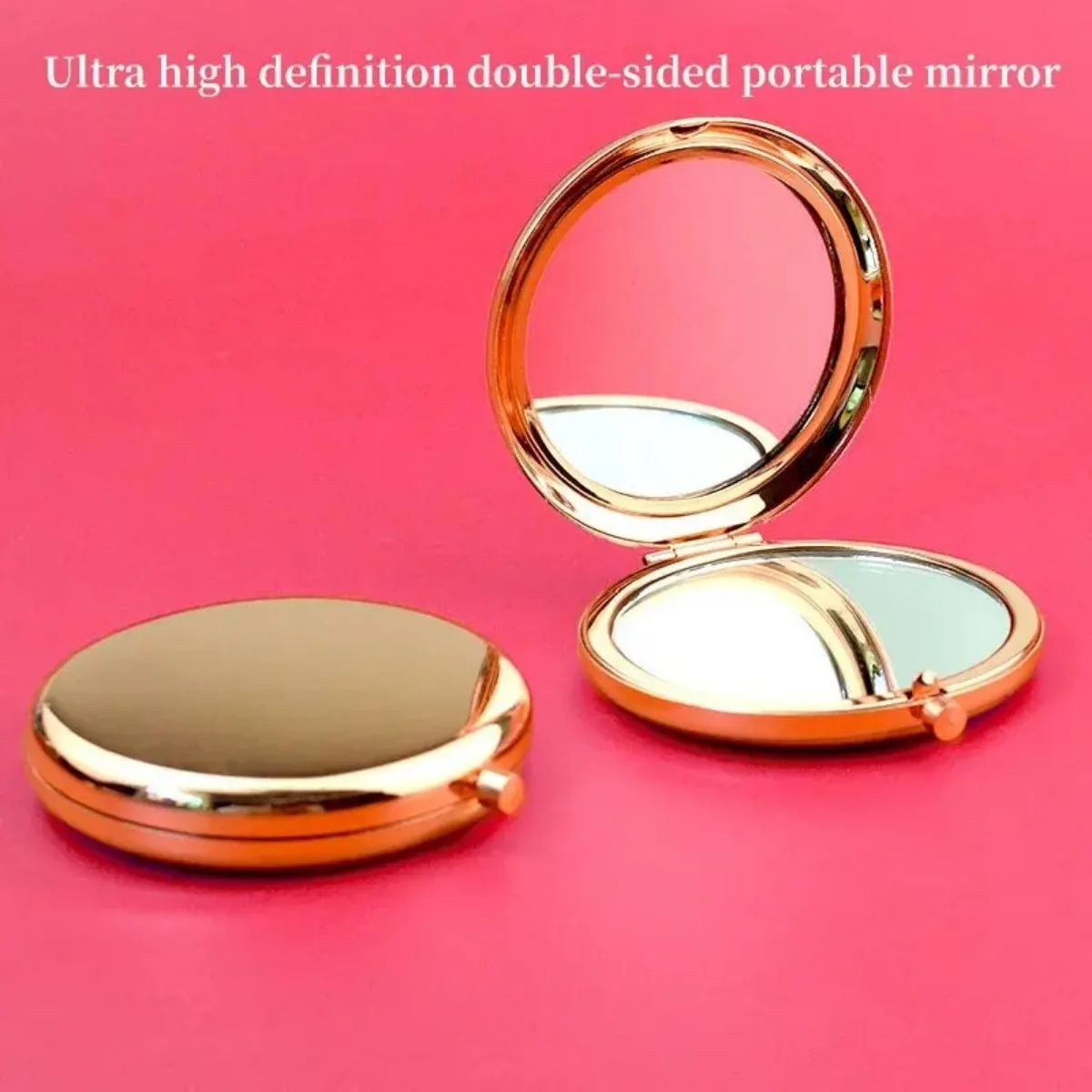 Espejo de maquillaje plegable portátil, espejo de mano compacto de doble cara de alta calidad, mini espejo de bolsillo de oro rosa para mujeres y hombres
