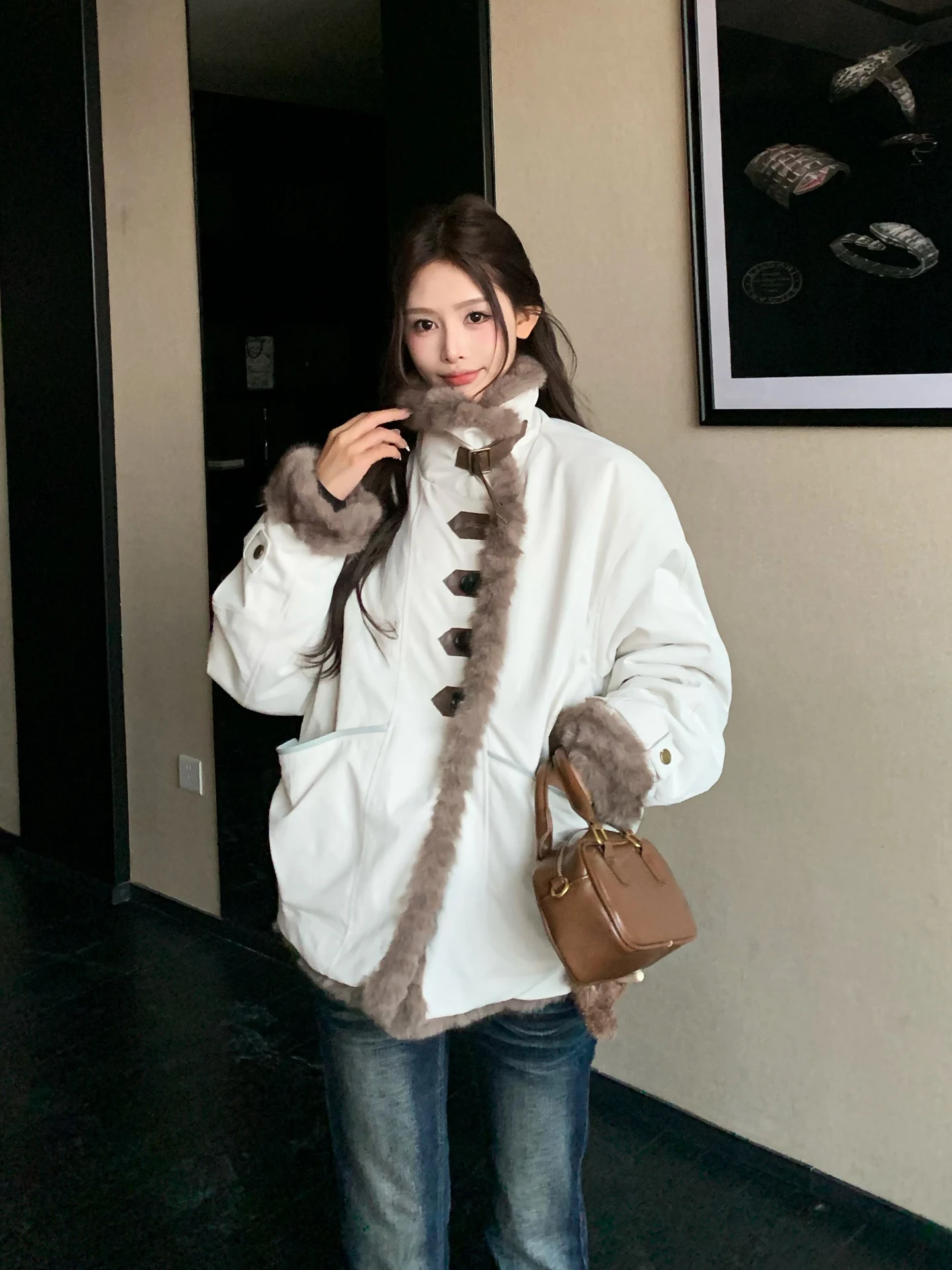 

Двусторонняя носимая куртка-пальто с воротником-стойкой, женская, из искусственного меха, теплая, экологичная, из кожи и полиэфирного волокна, длинная...