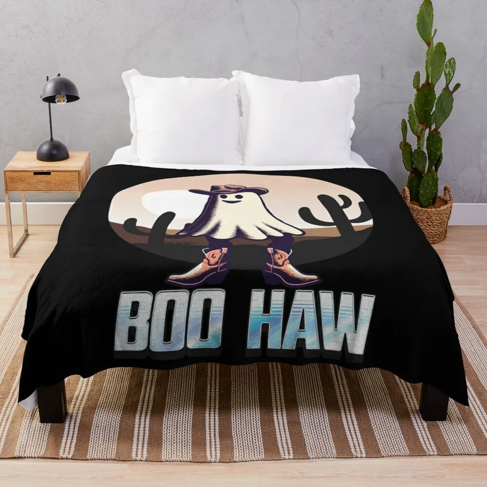 Funny Cowboy Ghost Says Boo Haw Throw Blanket Thins Furrys Blankets