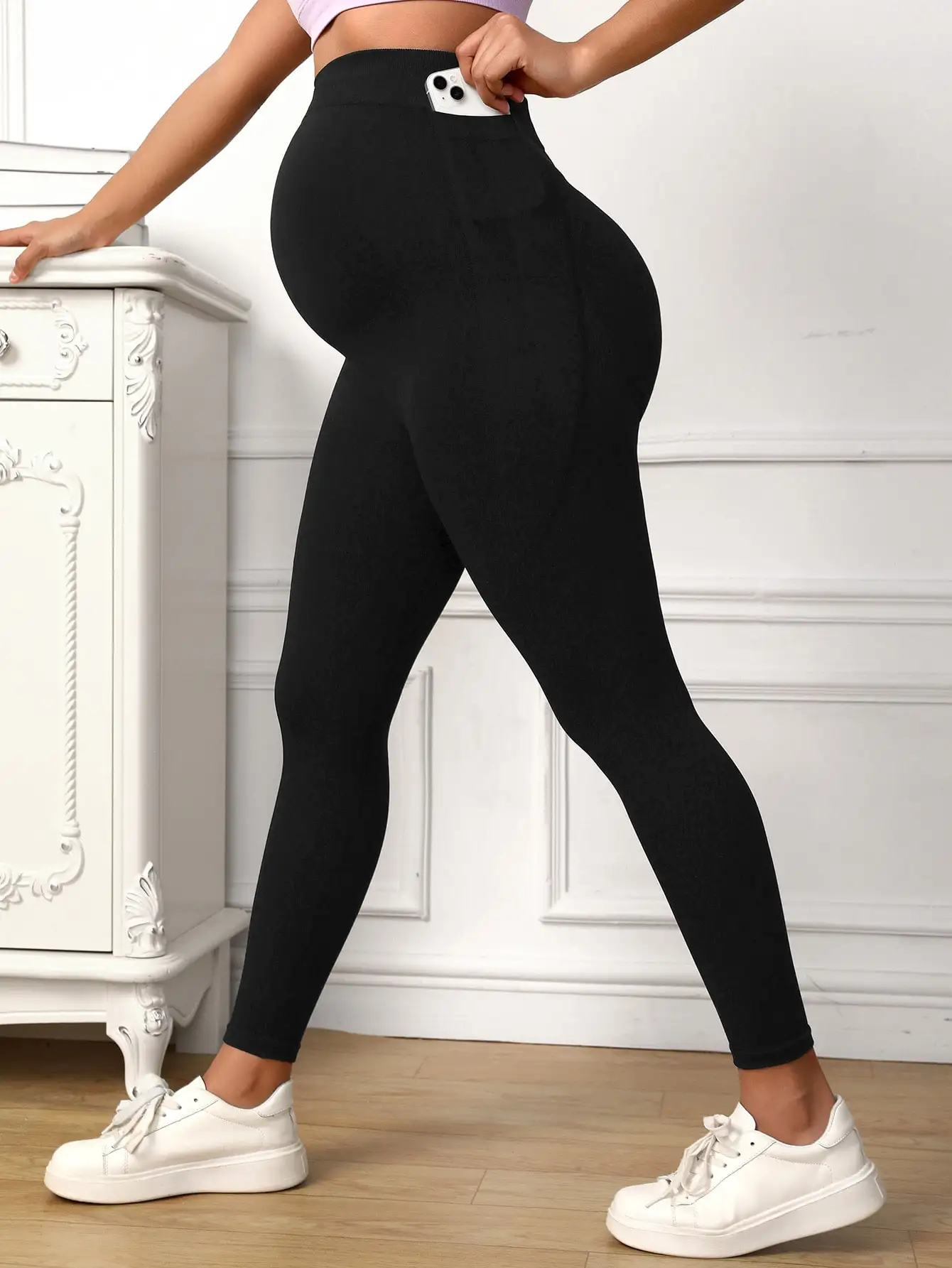 Women's Maternity Leggings with Pockets Over The Belly,Pregnancy Yoga Pants Activewear Workout Leggings