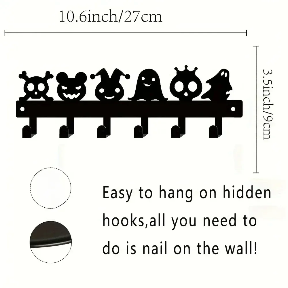 Delightful Halloween Metal Wall Holder: Pumpkin Ghost Pattern Hooks for Keys, Towels, and Umbrellas. A  Organizer Rack.