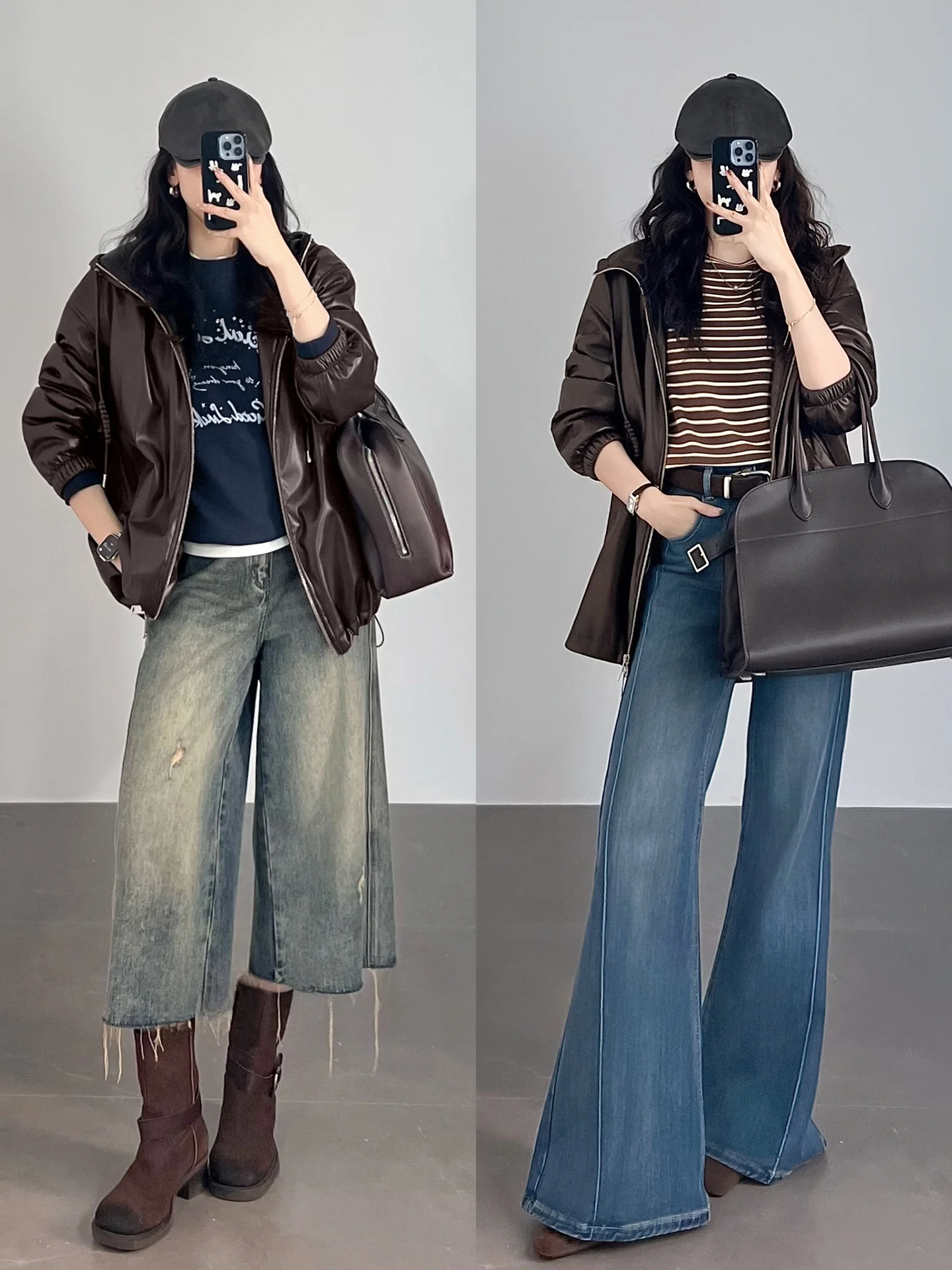 Brown Playful Amber Glow Protein Leather Hooded Jaet Warmth MEIYANG Street Sle Zipper Loose Fit Long Sve Coat