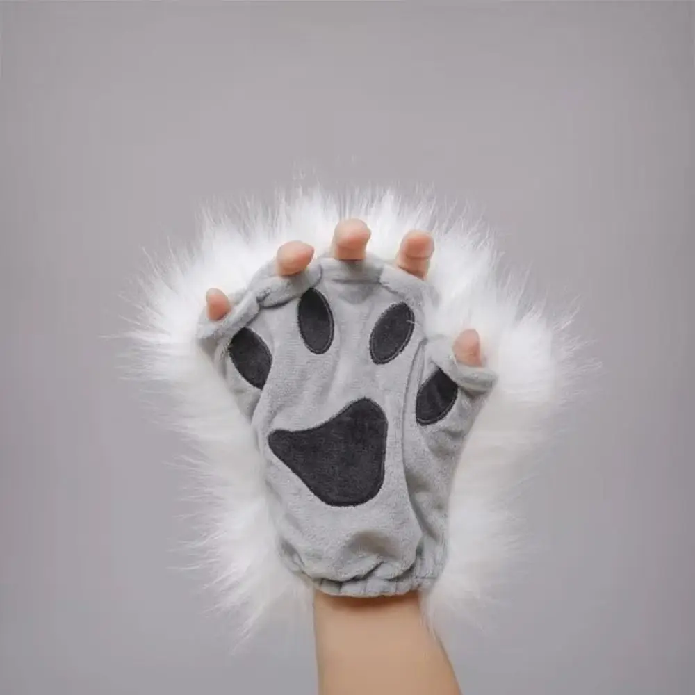

Cosplay Battle Play Model Polyester Halloween Gloves Half Finger Animal Bear Paw Gloves Fluffy Scary Cat Paw Mittens Halloween