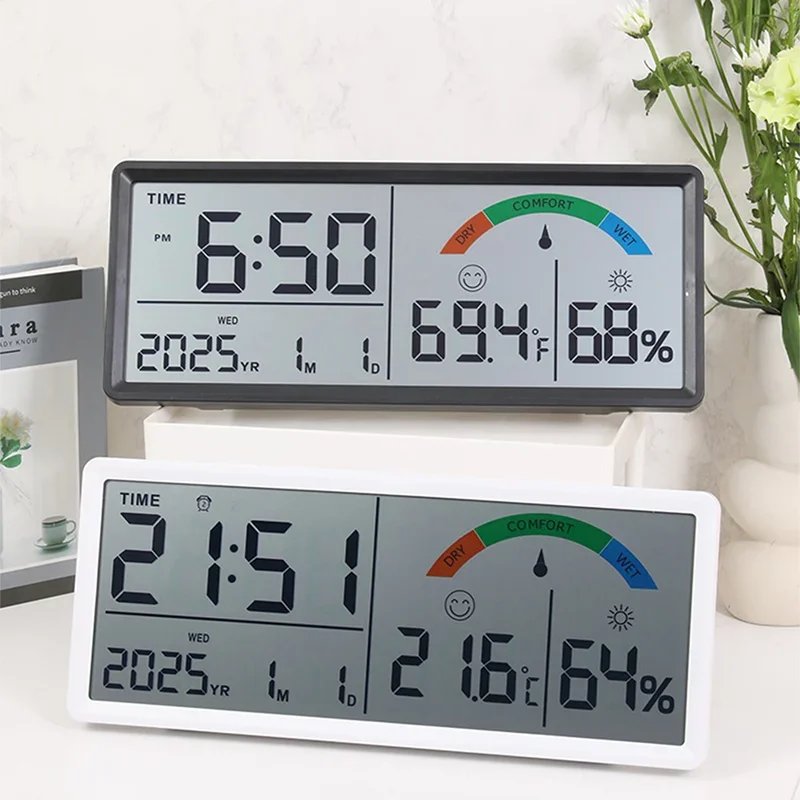 Multifunctional Alarm Clock LCD Large Screen Digital Temperature Hygrometer Simple Date Week Display Wall Clock Desk Clocks
