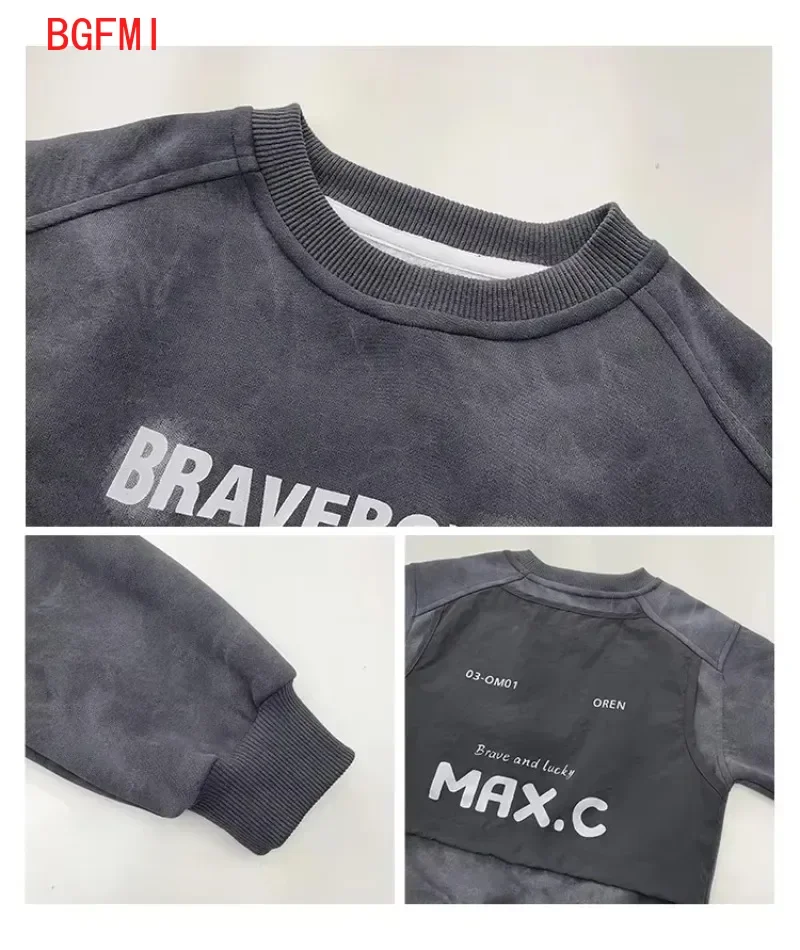 Boy Stylish Versatile Children\'s Sweatshirt 2026 New Long Sleeve Grey Patchwork T-shirt Loose-fit Korean Unisex Autumn Clothing