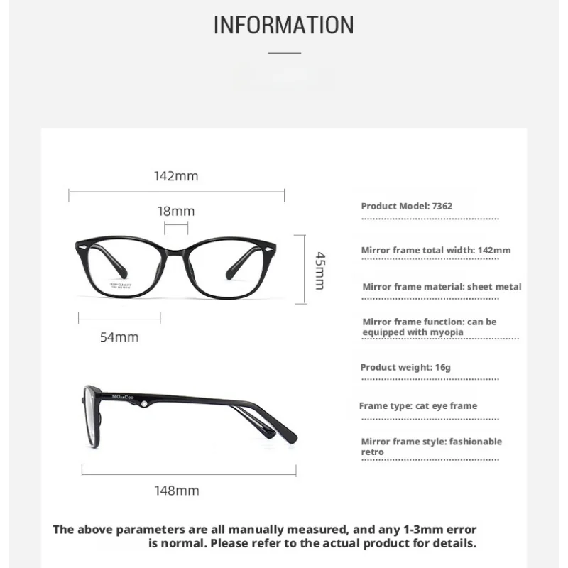 YCFoya Women Fashion Trendy Acetate Fiber Metal Frame Glasses Chain Neck Hanging Luxury Light Luxury Men's Optical Glasses 7362