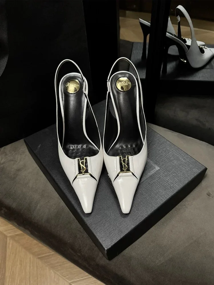 2025 New Summer Women's Sexy Mid-heel Pointed High Heels Women's Fashion Space Stiletto Sandals Women's White Single Shoes