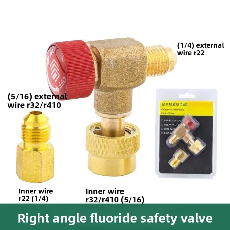 90 °   Adaptador de carga de refrigerante con válvula de seguridad manual anticongelante para R22 R410, piezas de reparación para llenado de refrigerante de aire acondicionado