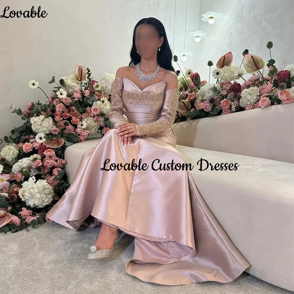 

Customized فساتين سهرة A-Line Sweetheart Floor-Length Beadings Luxury Evening Dresses Long Sleeves Zipper Up Lining Prom Dresses