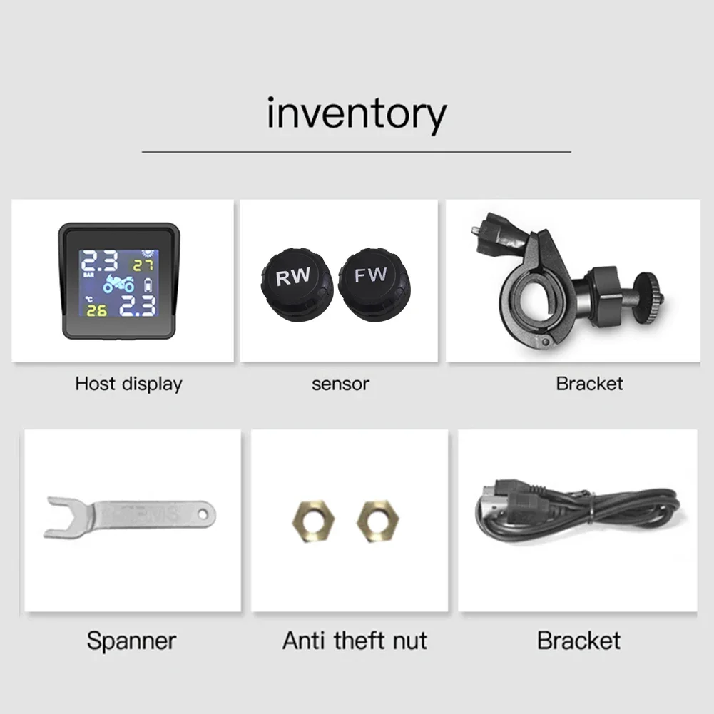 New Solar Charging TPMS Tire Tyre Pressure Monitoring Alarm System High-precision Motorcycle Replacement Parts with 2 Sensors