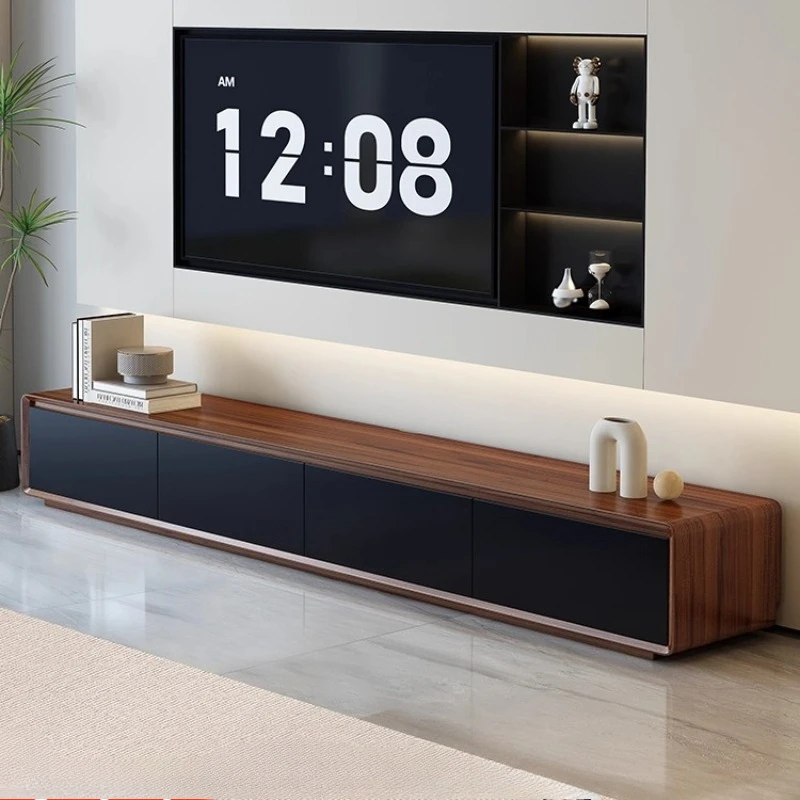 

Floor standing solid wood TV stand Modern high-end walnut color mueble tv Furniture panel drawer storage consoles cabinet room