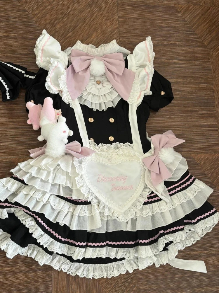 

2025 New Japanese Kawaii Lolita Dress Women Lace Bow Patchwork Lovely JK Apron Fluffy Dresses Harajuku Sweet Cute Fairy Clothing
