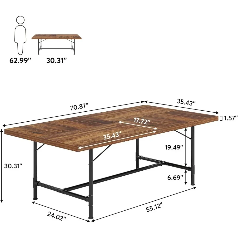 Rustic Rectangle Meeting Table, Industrial Seminar Table Boardroom Desk for Office Meeting Conference Room