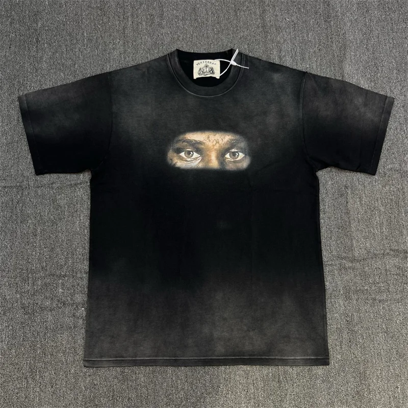 

Vert Black Retro Washed Thick Round Neck Printed Short Sleeved t-Shirt