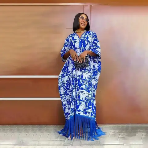 2025 Afrikanska Klänningar för Kvinnor Tofsar Afrikanskt Mode Boubou Dashiki Ankara Outfits Aftonklänning Abayas Tryck Kaftan Morgonrock 8 best sales kvinnor Ankara modeklänning - №2